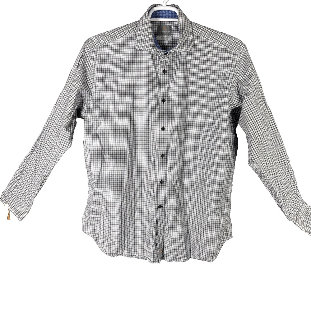 Thomas Dean Gingham Dress Shirt Paisley Trim Long Sleeve Button Up‎ XL